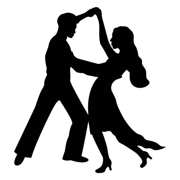 Silhouette of a dancing couple of people isolated on a white background. Vector illustration of an elegant couple of dancers. Dancers of ballroom and Latin American dances Silhouette of a dancing couple of people isolated on a white background. Vector illustration of an elegant couple of dancers. Dancers of ballroom and Latin American dances dancing silhouettes stock illustrations