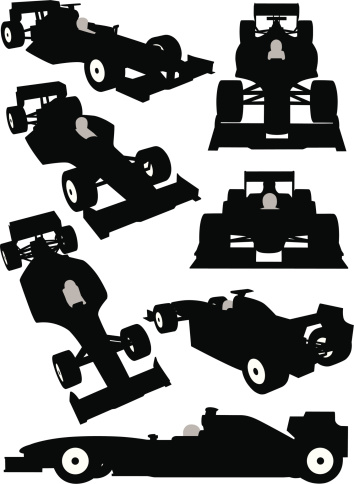Silhouette of a Formula One car seen from different angles