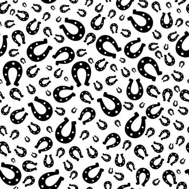 Silhouette of a happy horseshoe. Seamless vector pattern. Endless ornament. Isolated colorless background. Horse shoes. St. Patricks Day. Imitation of ink drawing. Flat style. Silhouette of a happy horseshoe. Seamless vector pattern. Endless ornament. Isolated colorless background. Horse shoes. St. Patricks Day. Imitation of ink drawing. Flat style. Idea for web design, covers, textiles. A repeating symbol of happiness and good luck. Abstract image. horse backgrounds stock illustrations