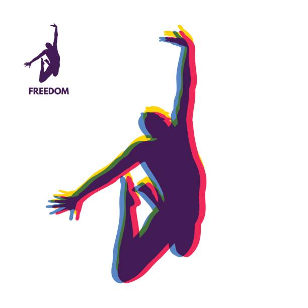 ジャンプ男のシルエット。自由の概念。ベクトルの図。 - 新体操点のイラスト素材／クリップアート素材／マンガ素材／アイコン素材