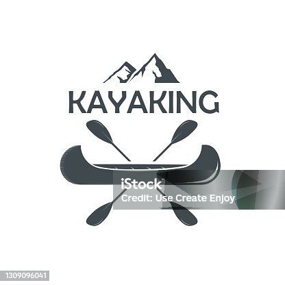istock Silhouette of a kayak with a paddles crossed and mountains on the top on a transparent background. 1309096041