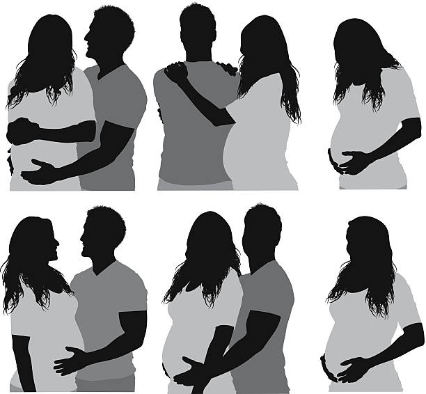 Silhouette of a man with his pregnant wife Silhouette of a man with his pregnant wifehttp://www.twodozendesign.info/i/1.png pregnant silhouettes stock illustrations