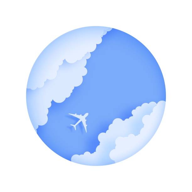 Silhouette of a passenger plane flying in the sky in paper cut style Round frame cut out of cardboard clouds and airplane in blue sky. Top view origami landscape. 3d vector travel illustration concept Silhouette of a passenger plane flying in the sky in paper cut style Round frame cut out of cardboard clouds and airplane in blue sky, top view origami landscape. 3d vector travel illustration concept leadership borders stock illustrations