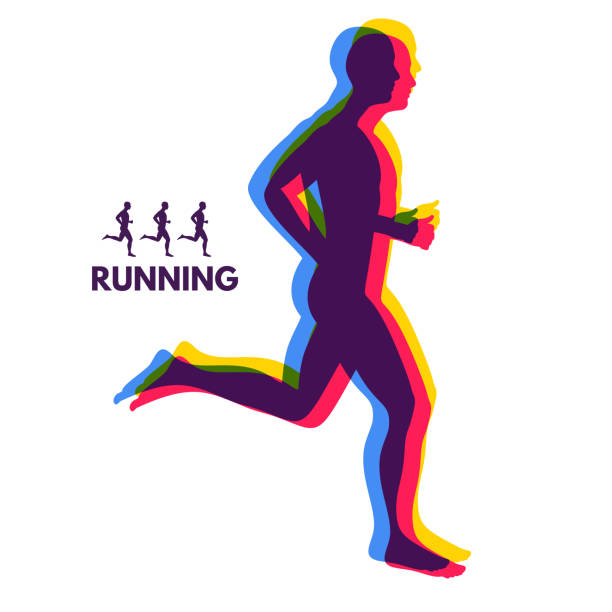 Silhouette of a running man. Design for Sport. Emblem for marathon and jogging. Silhouette of a running man. Design for Sport. Emblem for marathon and jogging. running silhouettes stock illustrations