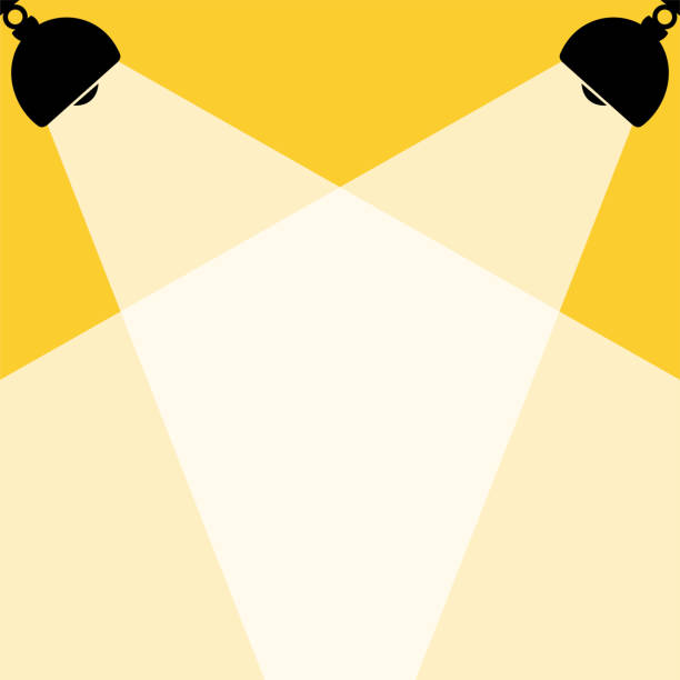 ilustraciones, imágenes clip art, dibujos animados e iconos de stock de silueta de lámparas negras y luces blancas, fondo amarillo, lugar para texto - spotlight
