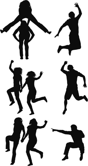 Silhouette of casual people in action