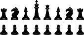 Silhouette of chess. Vector monochrome illustrations isolate. Chessman and chess figure classical profile