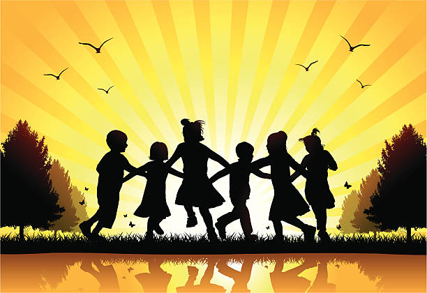 Silhouette of children playing Ring Around The Rosy Vector illustration silhouettes of children playing ring-around-the-rosy in the park. pasta silhouettes stock illustrations