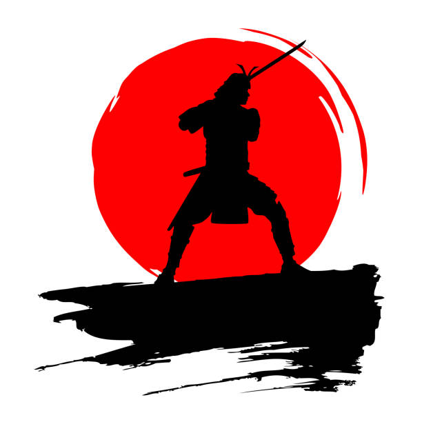 日本刀を使った武士のシルエット、ベクトル - 忍者点のイラスト素材／クリップアート素材／マンガ素材／アイコン素材