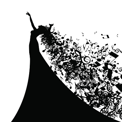 Silhouette Of Opera Singer With Long Hair Like Musical Notes Stock Illustration - Download Image Now - iStock