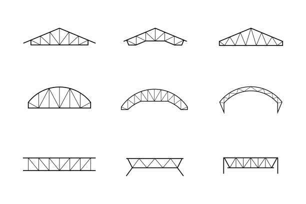 Silhouette of roofing steel frame, set of truss icon vector illustration Silhouette of roofing steel frame, set of truss icon vector illustration roof beam stock illustrations
