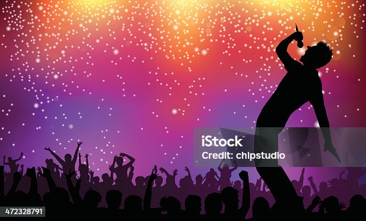 istock Silhouette of singer and crowd on rock concert illustration 472328791