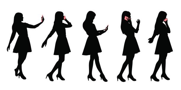 silhouette of woman silhouette of woman selfie with white background selfie silhouettes stock illustrations