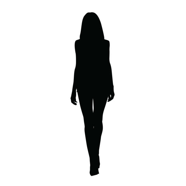 silhouette schlanke große frauen. frontansicht. vektor-silhouette von sexy mädchen. catwalk-silhouette. lange beine, schuhe auf high heels - verführerische frau stock-grafiken, -clipart, -cartoons und -symbole