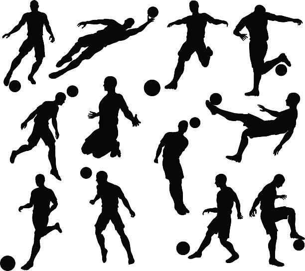 Silhouette Soccer Players A set of Silhouette Soccer Players in lots of different poses soccer silhouettes stock illustrations
