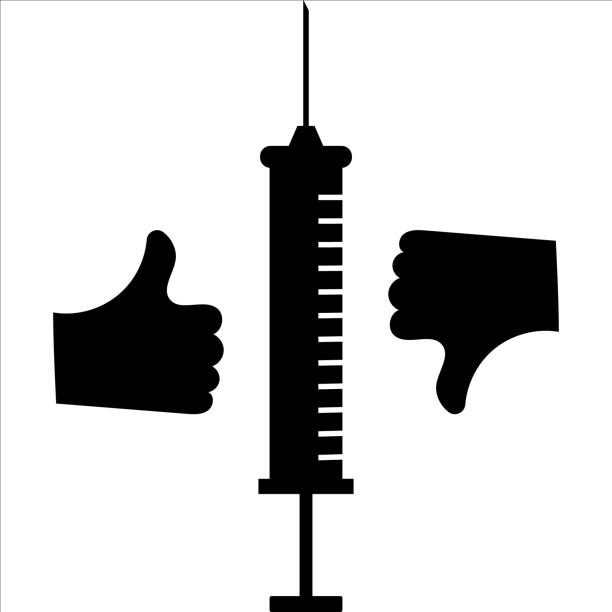 Silhouette symbol. syringe sticker. Injection forbidden. Anti vaccination. Stop vaccine. Negative space. Dilemma, controversy, pros and cons. Vector isolated illustration  vaccine mandate stock illustrations