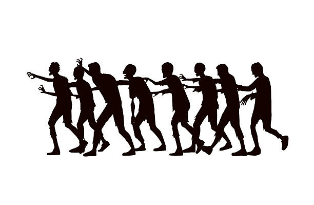 Silhouette vector zombie group walking. Silhouette vector zombie group walking on white background. zombie stock illustrations
