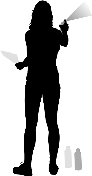 Silhouette woman holding a spray on a white background. Vector illustration
