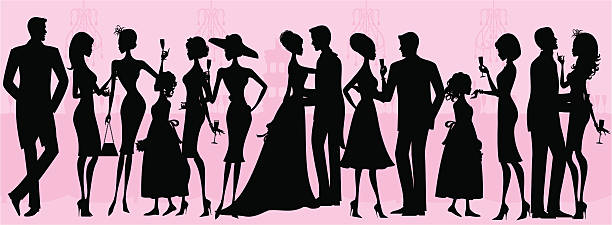 Silhouetted Wedding Party A silhouetted wedding reception. All characters are on separate layers for easy editing. A fully detailed version of this file is available in my portfolio. Click the link below for more wedding and party images  champagne silhouettes stock illustrations