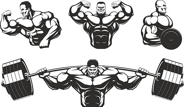 Silhouettes athletes bodybuilding Vector illustration, silhouettes athletes bodybuilding, on a white background, contour body building stock illustrations