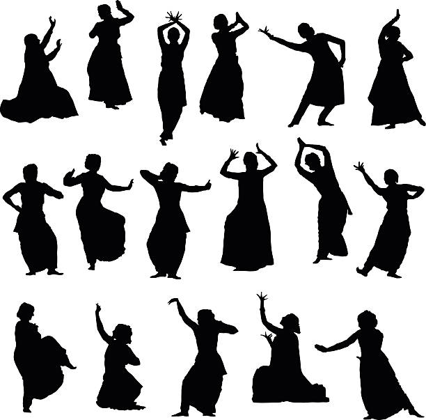 silhouettes indian dancers Isolated silhouettes of indian dancers. Vector set actress stock illustrations