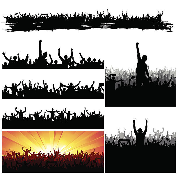 Silhouettes of crowds cheering in a big gathering Collection banners for sporting events and concerts soccer silhouettes stock illustrations