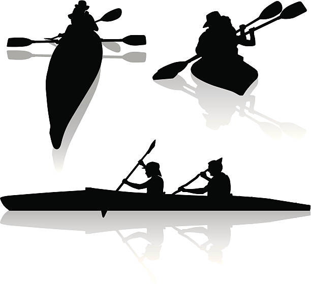 bildbanksillustrationer, clip art samt tecknat material och ikoner med silhouettes of double kayakers kayaking - woman kayaking