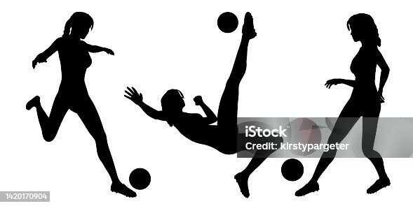 istock Silhouettes of female soccer or football players 1420170904