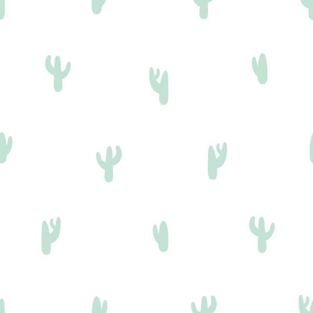 Silhouettes of Green Cactus in white background. Seamless vector hand drawn pattern in doodles style. Silhouettes of Green Cactus in white background. Seamless vector hand drawn pattern in doodles style. Endless texture for baby swaddle blankets, bibs, bed linen, body, fabric, paper, scrapbook cactus backgrounds stock illustrations