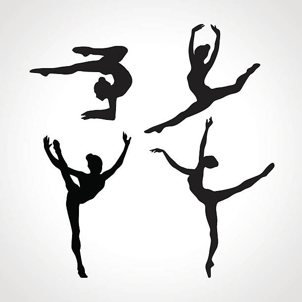 Silhouettes of gymnastic girls. Art gymnastics vector set Collection 4 Creative silhouettes of gymnastic girls. Art gymnastics set, black and white vector illustration gymnastic silhouette stock illustrations