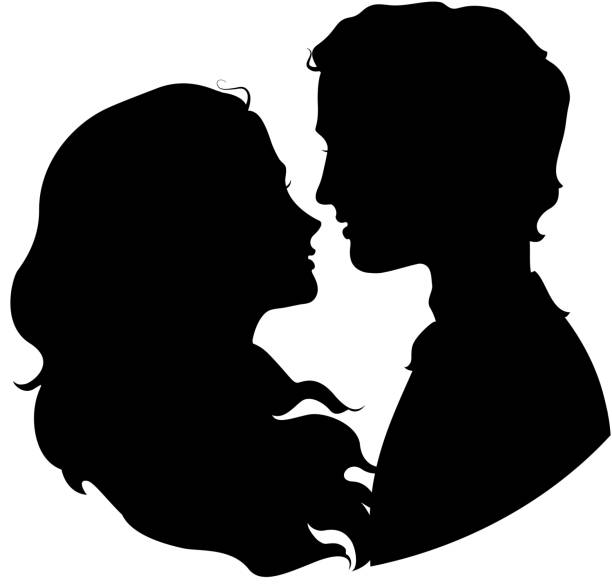 illustrazioni stock, clip art, cartoni animati e icone di tendenza di silhouette della coppia di innamorati - kiss