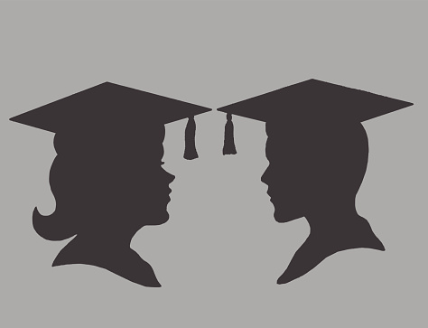 Silhouettes of Male and Female Graduates