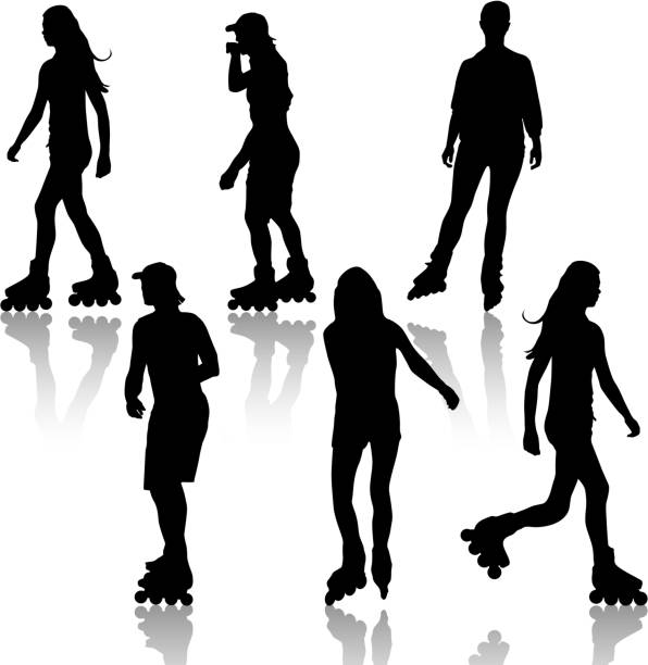 silhouettes of people rollerskating - 單線滾軸溜冰鞋 幅插畫檔、美工圖案、卡通及圖標