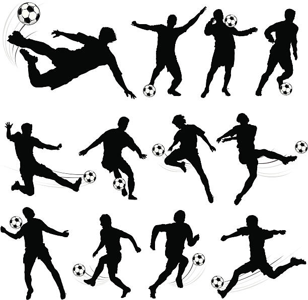 Silhouettes of soccer players Silhouettes of soccer players. soccer striker stock illustrations