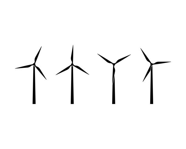 Silhouettes of wind turbines icon set. Wind farm energy sign. Green electricity. Offshore. Vector on isolated white background. EPS 10 Silhouettes of wind turbines icon set. Wind farm energy sign. Green electricity. Offshore. Vector on isolated white background. EPS 10. wind turbine stock illustrations