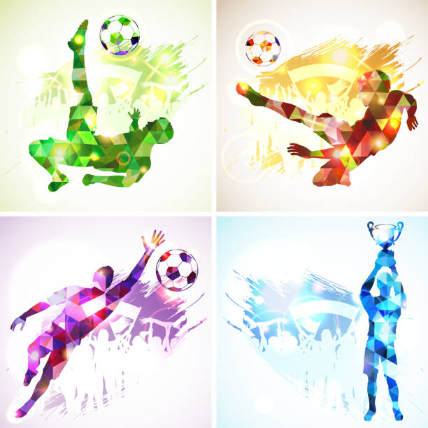 illustrazioni stock, clip art, cartoni animati e icone di tendenza di silhouettes calciatori - football match