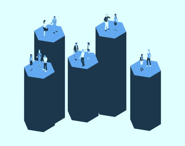 Silos with people in a blue color palette vector art illustration