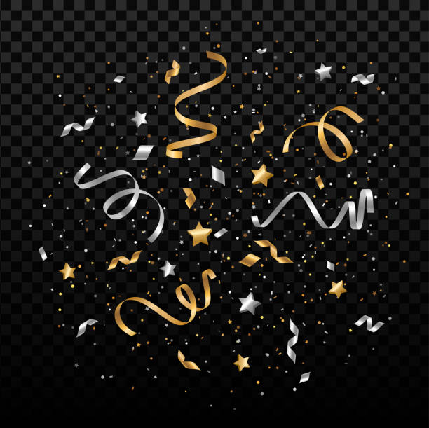Silver and gold confetti stars vector art illustration