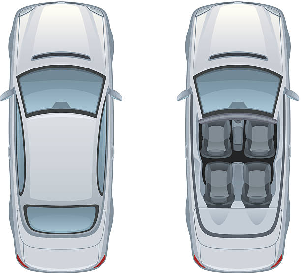 シルバーの車 - 俯瞰点のイラスト素材／クリップアート素材／マンガ素材／アイコン素材