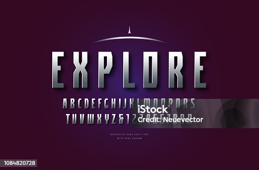 istock Silver colored and metal chrome narrow sans serif font 1084820728