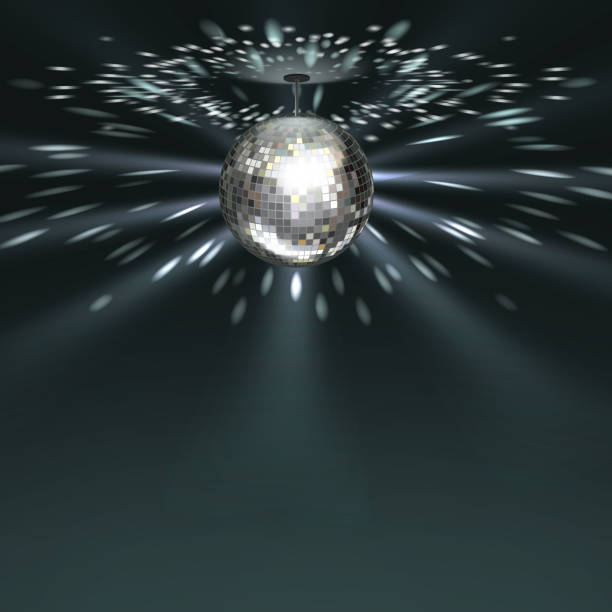 Silver disco ball Vector silver disco ball with glowing on dark background disco ball stock illustrations