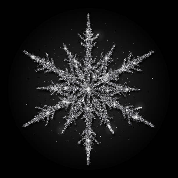 Silver glitter snowflake on black background vector vector art illustration