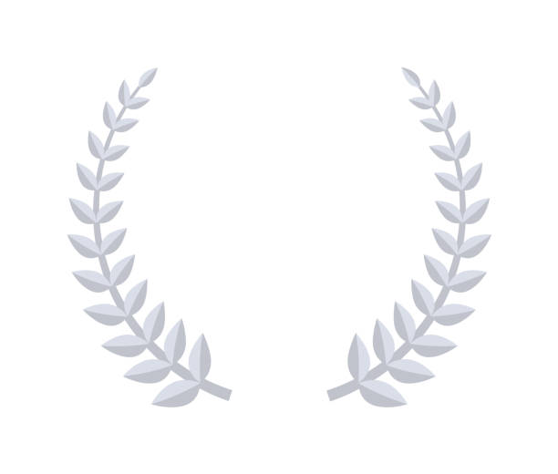 Silver laurel leaf wreath award isolated on white vector art illustration