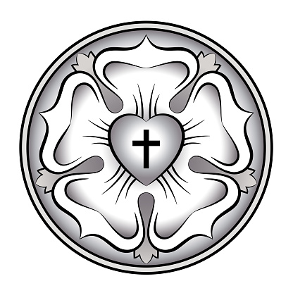 Silver Luther rose, calligraphic Luther seal, symbol of Lutheranism