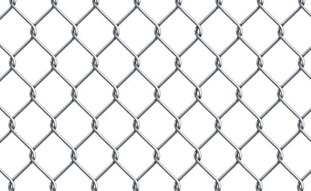silber metall mesh kettenglied auf weißem hintergrund - vector - maschendrahtzaun stock-grafiken, -clipart, -cartoons und -symbole