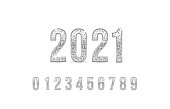 2021 silver numbers set. Vector silver number. Beautiful metal design for decoration. Symbol elegance royal graphic, fashion signs.
