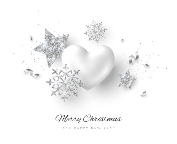 Silver Snowflakes and Heart vector art illustration