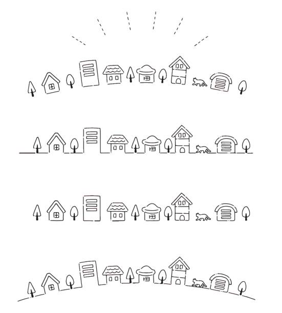Simple and cute townscape illustration material Simple and cute townscape illustration material city borders stock illustrations