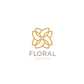 Simple and graceful floral emblem design template. Elegant line art symbol design, vector illustration.