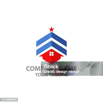 istock Simple and unique army veteran sign with roof house image graphic icon logo design abstract concept vector stock. Can be used as symbol related to property or pension 1414868390